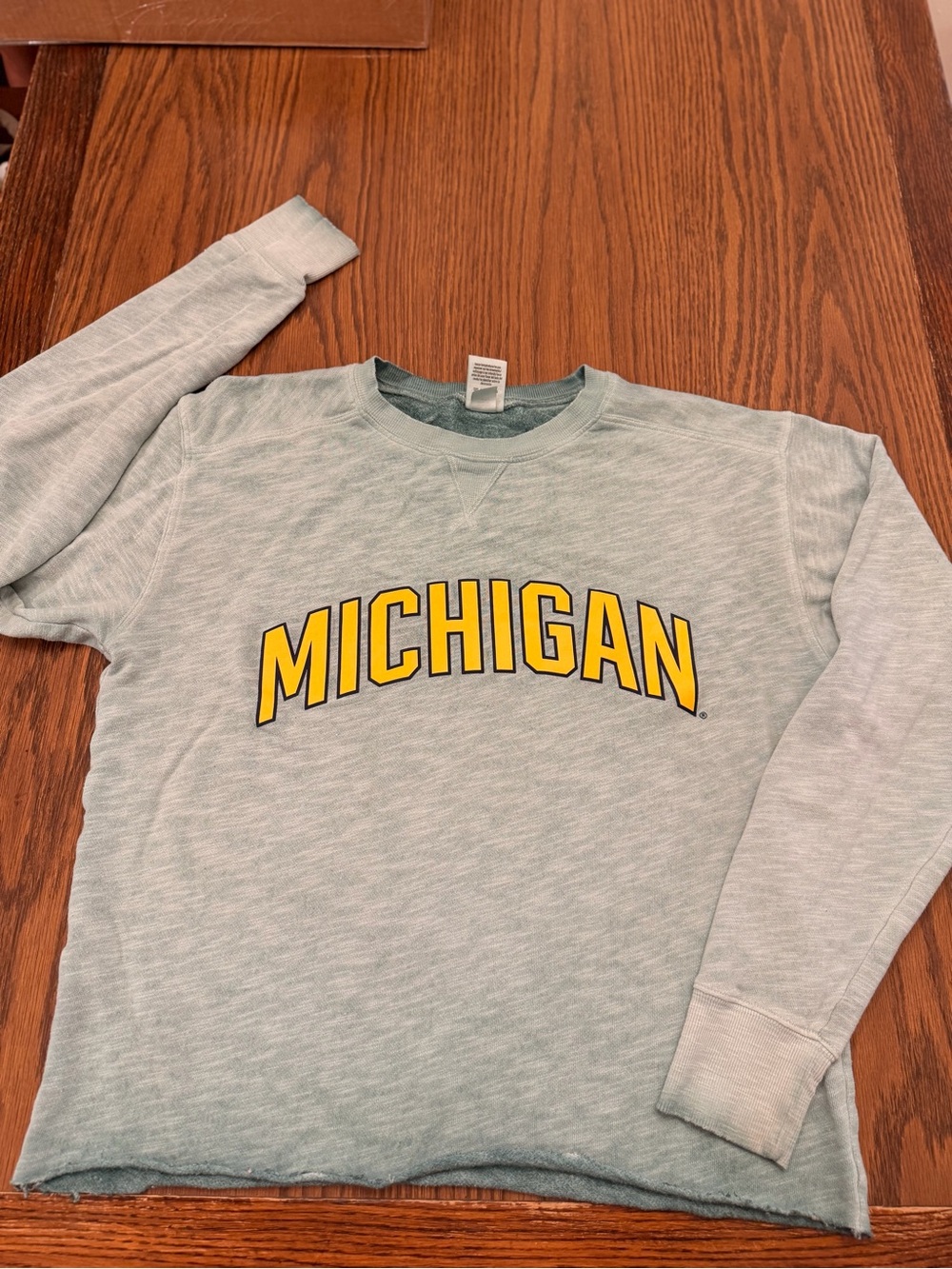 Michigan Pullover Sweatshirt - Light green with Yellow Lettering